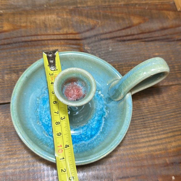 Studio Art Pottery Taper Candle Stick Holder Handmade Turquoise Color Stoneware - Picture 7 of 7